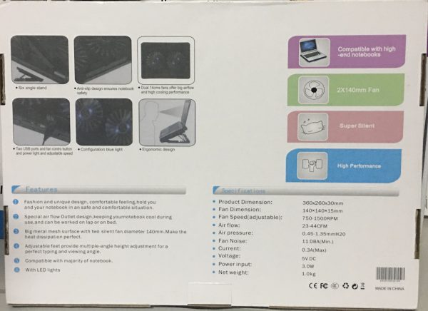 Laptop Cooling Pad N99 With 2 Dual Fan (Black) - Image 3